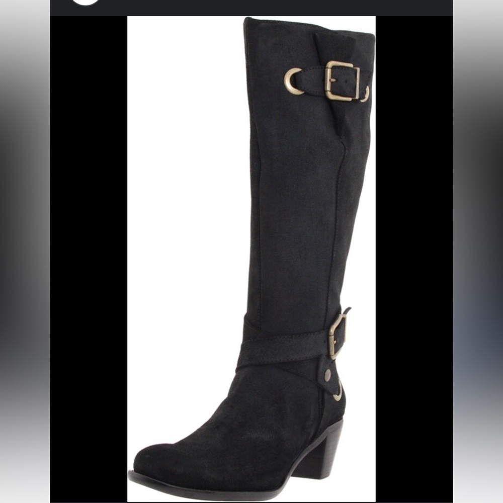 CORDANI DESIGNER LEATHER KNEE HIGH BOOT BLACK W/GOLD TONE HARDWARE